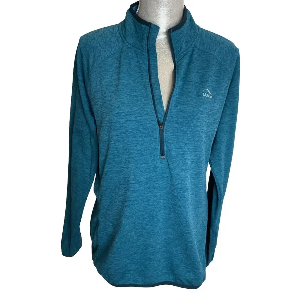 L.L. Bean Adventure Grid Blue Half-Zip Polyester Pullover Thumb Slot Size L Reg - Picture 4 of 15